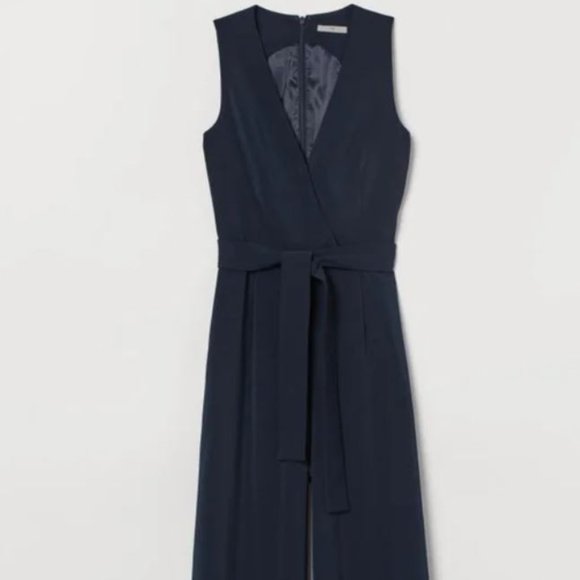 H&M Navy Tie-Belt Jumpsuit - Picture 1 of 1